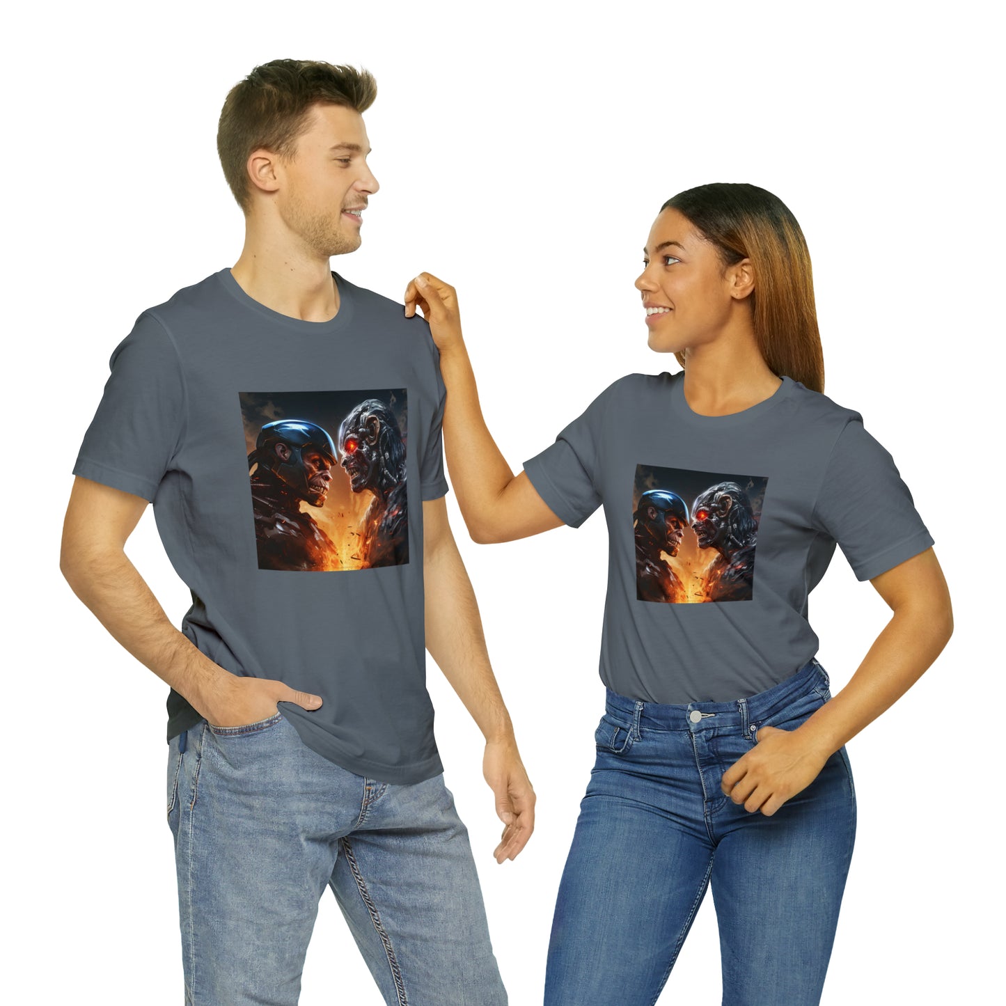 Terminator vs Robocop Monkey Battle Unisex Jersey Tee