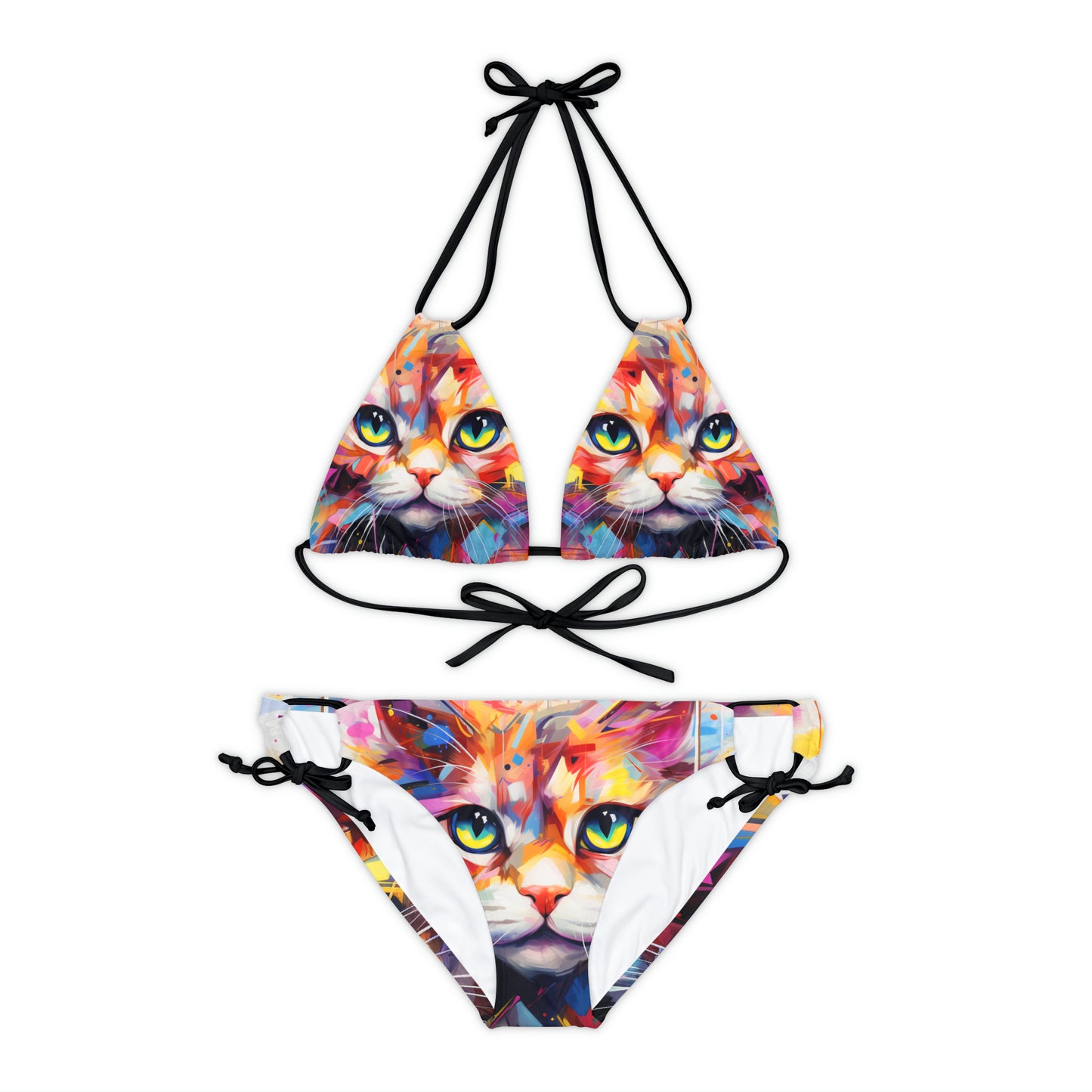 Meow Abstract Strappy Bikini Set - Swimwear