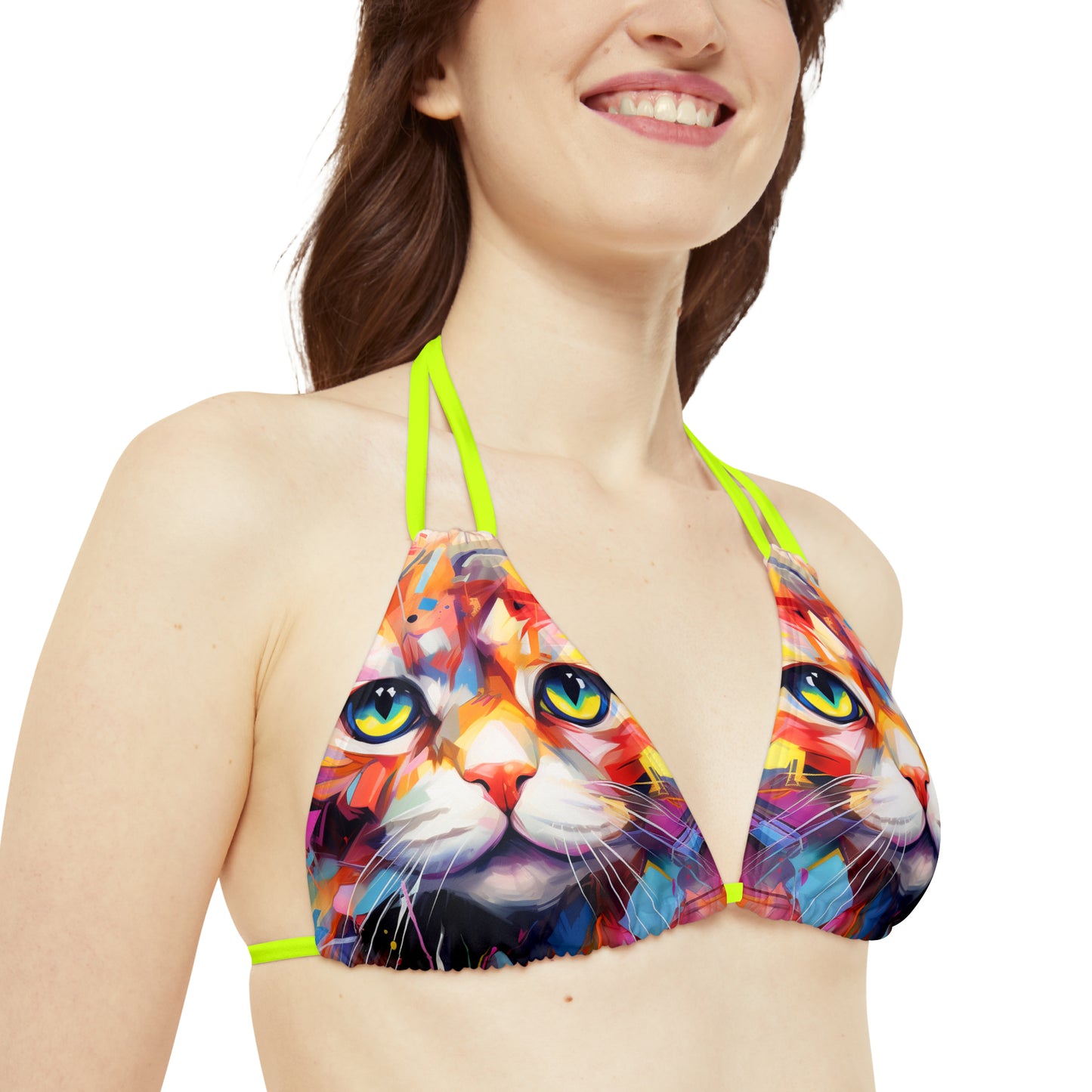 Meow Abstract Strappy Bikini Set - Swimwear