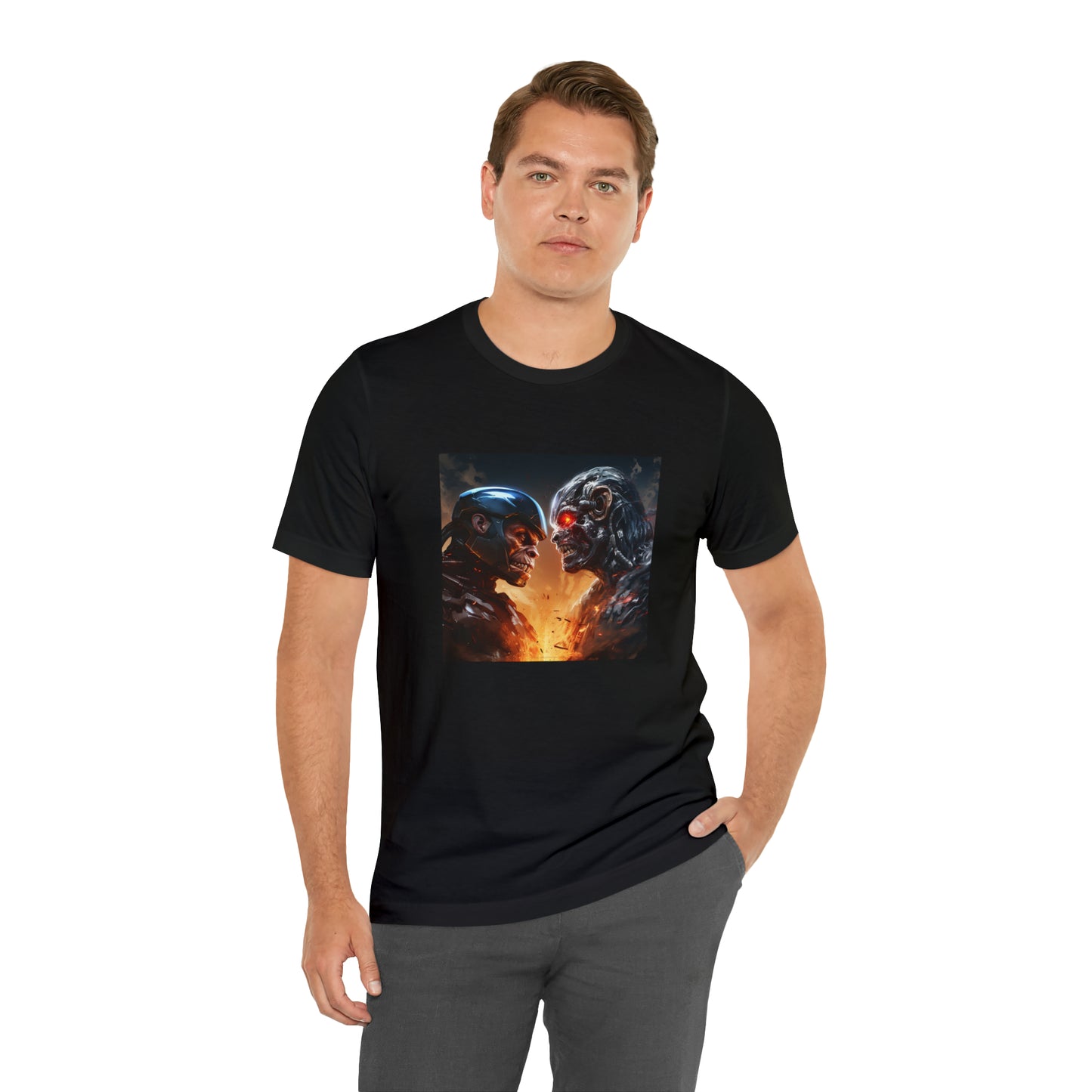 Terminator vs Robocop Monkey Battle Unisex Jersey Tee