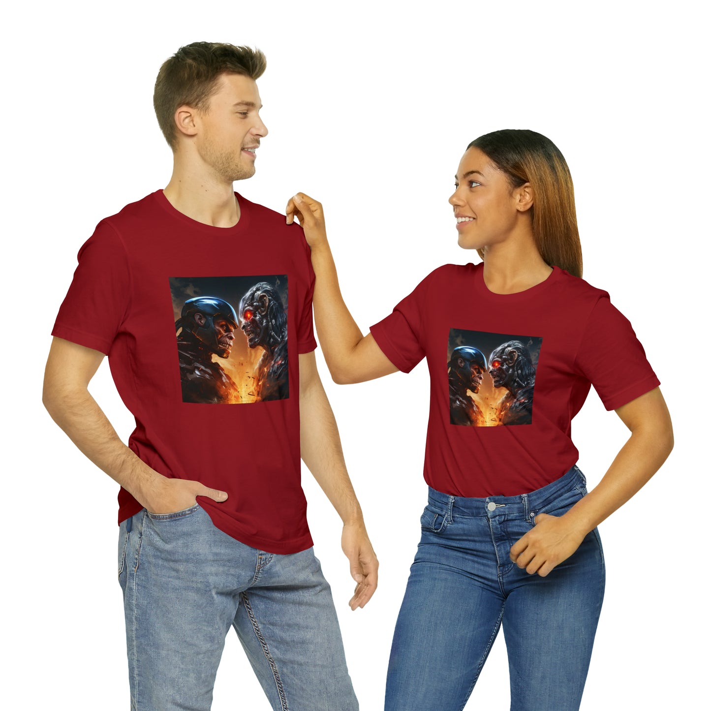 Terminator vs Robocop Monkey Battle Unisex Jersey Tee