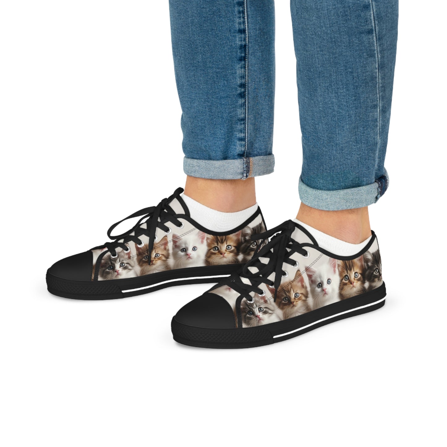 Men's Row of Kittens Low Top Sneakers