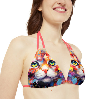 Meow Abstract Strappy Bikini Set - Swimwear