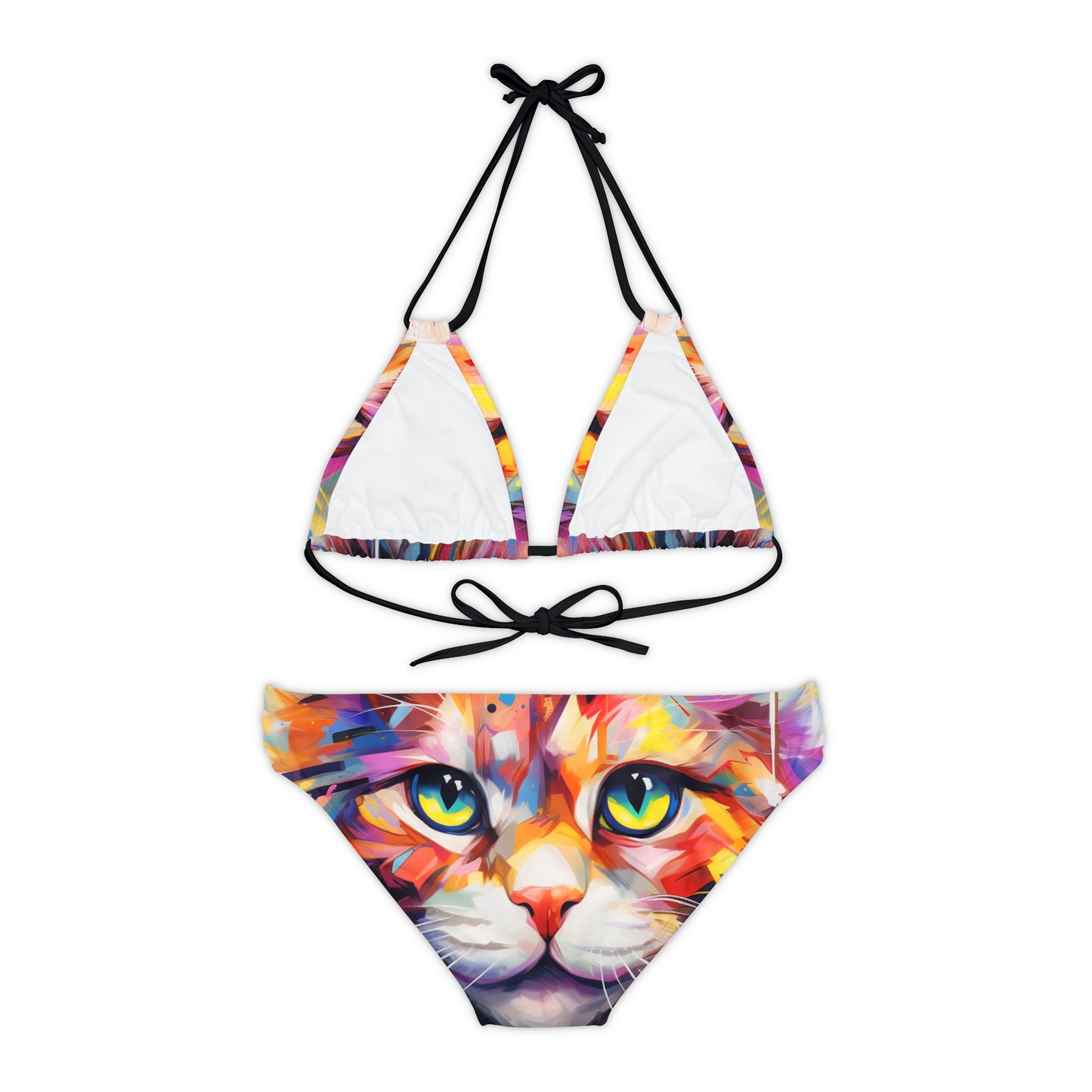 Meow Abstract Strappy Bikini Set - Swimwear