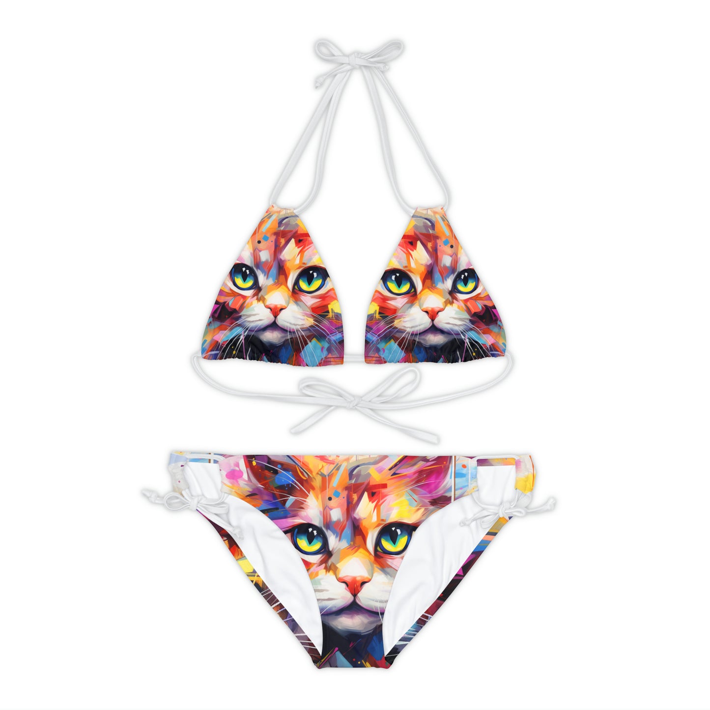 Meow Abstract Strappy Bikini Set - Swimwear