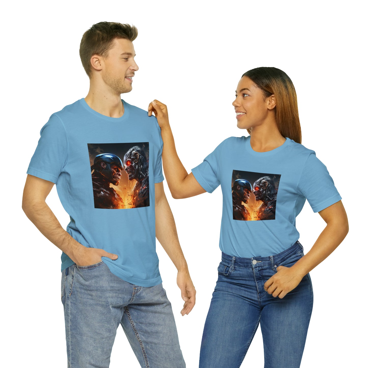 Terminator vs Robocop Monkey Battle Unisex Jersey Tee