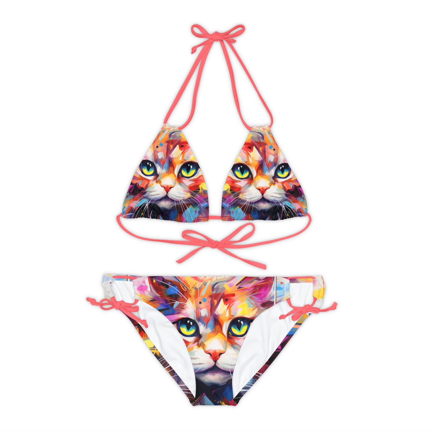 Meow Abstract Strappy Bikini Set - Swimwear