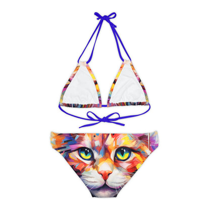 Meow Abstract Strappy Bikini Set - Swimwear