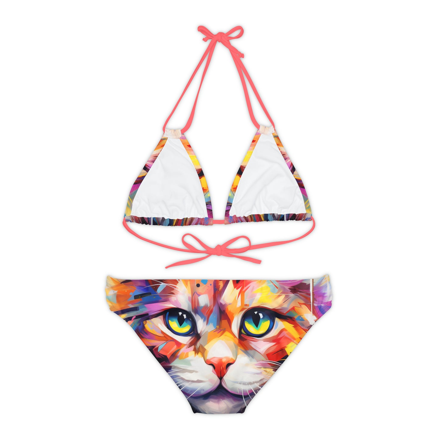 Meow Abstract Strappy Bikini Set - Swimwear