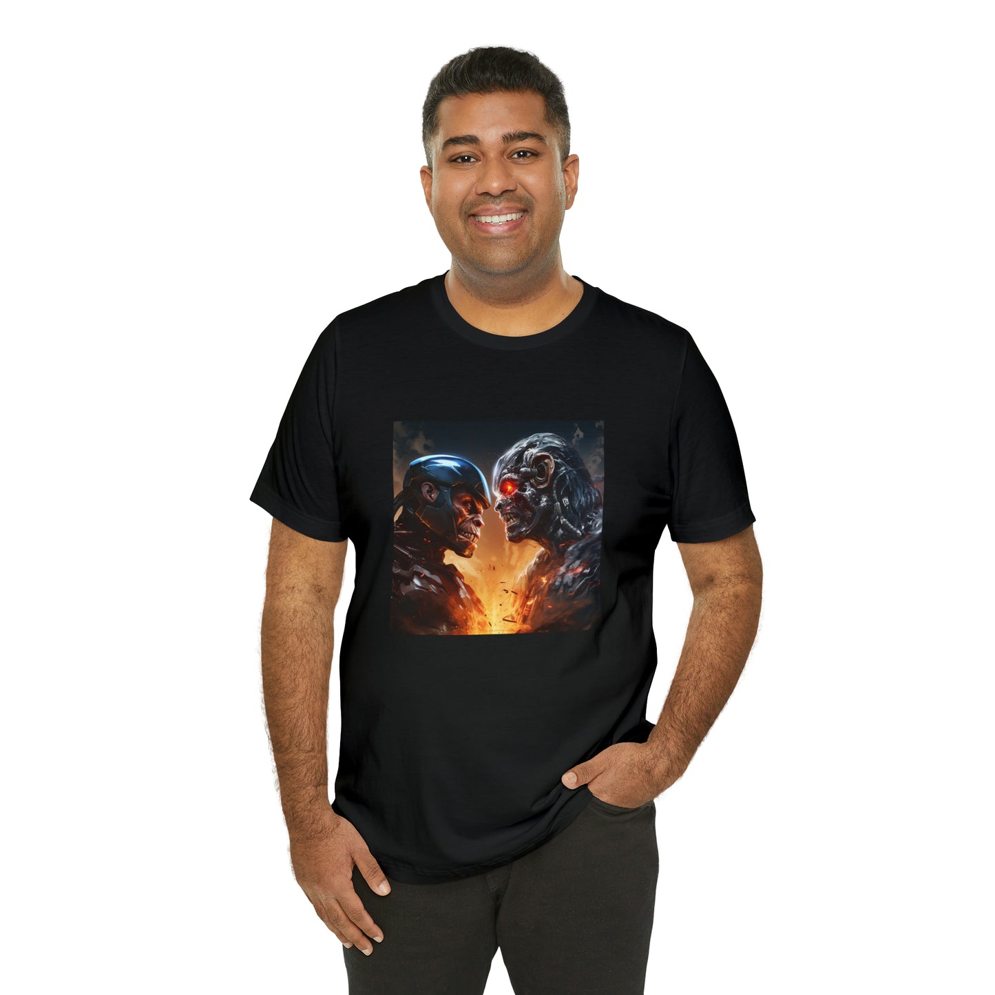 Terminator vs Robocop Monkey Battle Unisex Jersey Tee