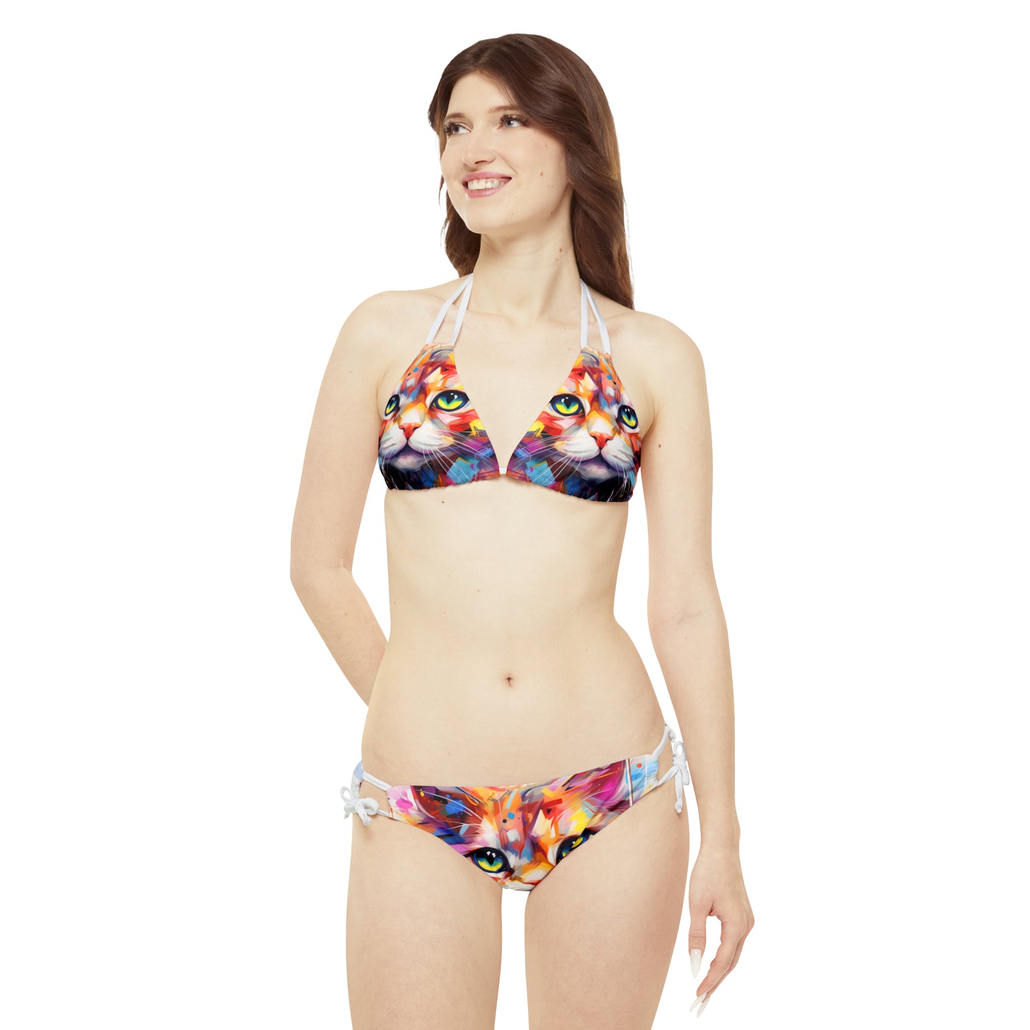 Meow Abstract Strappy Bikini Set - Swimwear