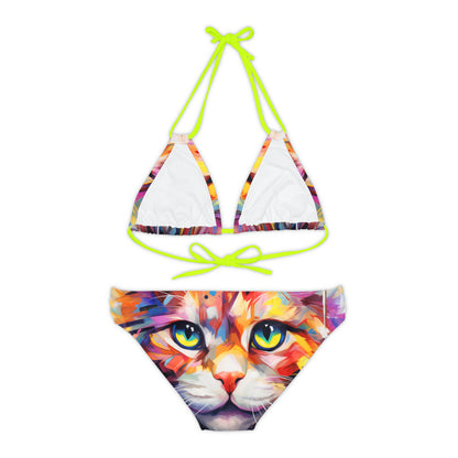 Meow Abstract Strappy Bikini Set - Swimwear