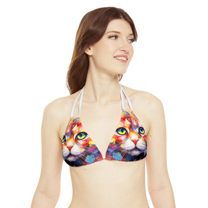 Meow Abstract Strappy Bikini Set - Swimwear