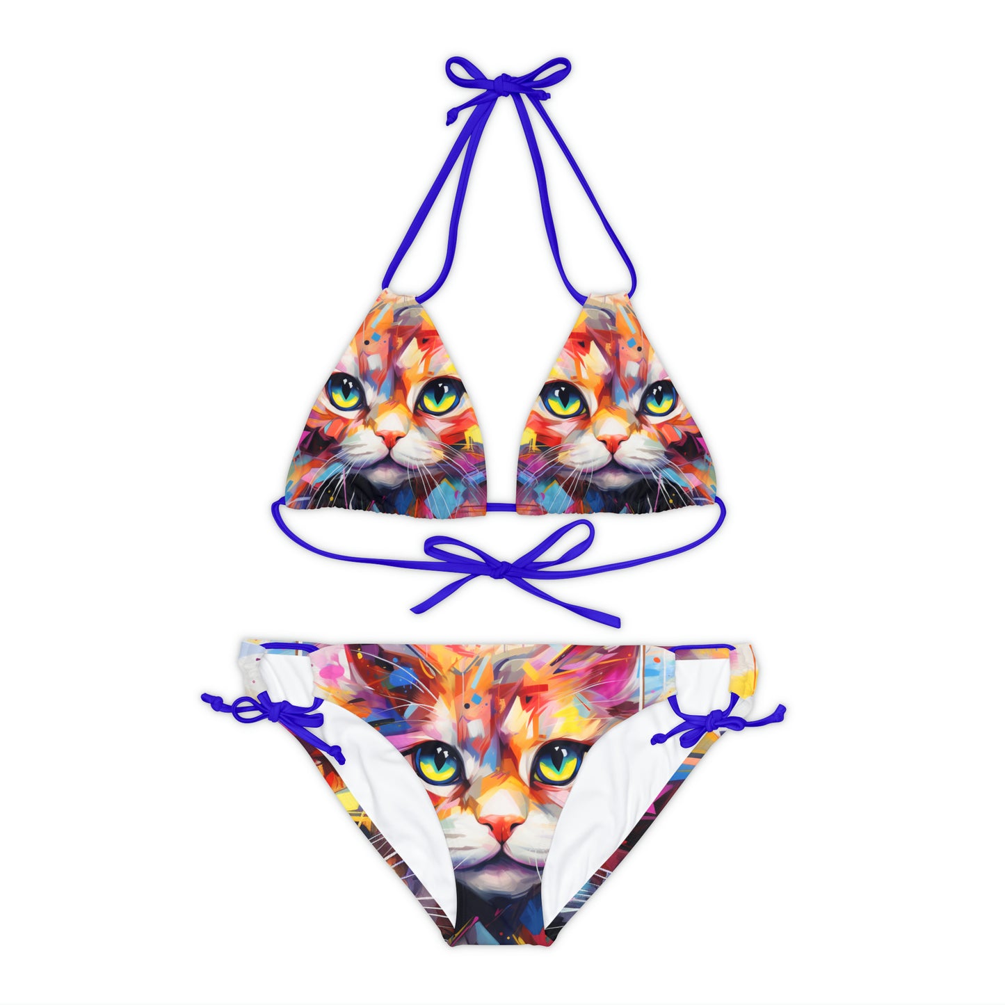 Meow Abstract Strappy Bikini Set - Swimwear